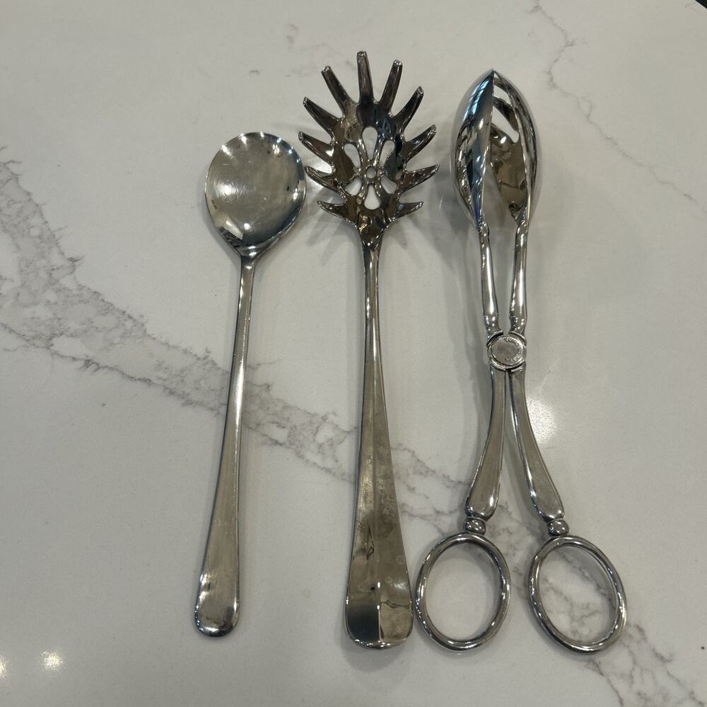 International Silver Silver Plated Set of 3 Serving Spoons Salad Tongs - Picture 13 of 16